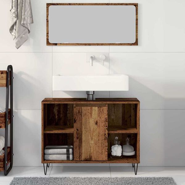vidaXL Mobile da Bagno Legno vecchio 80 x 33 x 60 cm Legno multistrato