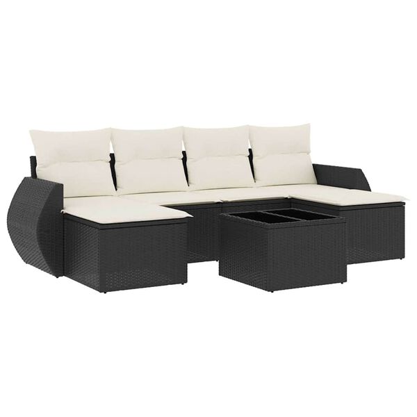 vidaXL Set Divani da Giardino con Cuscini 7pz Nero Polyrattan