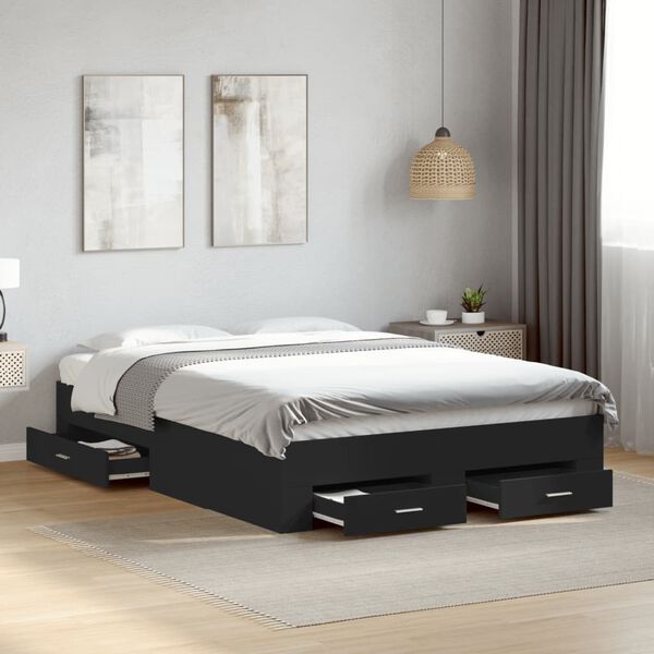 vidaXL Giroletto con Cassetti Nero 140x190 cm in Legno Multistrato