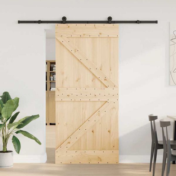 vidaXL Porta Scorrevole con Set Hardware 95x210 cm Legno Massello Pino