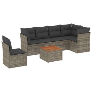 vidaXL Set Divani da Giardino 7 pz con Cuscini Grigio in Polyrattan