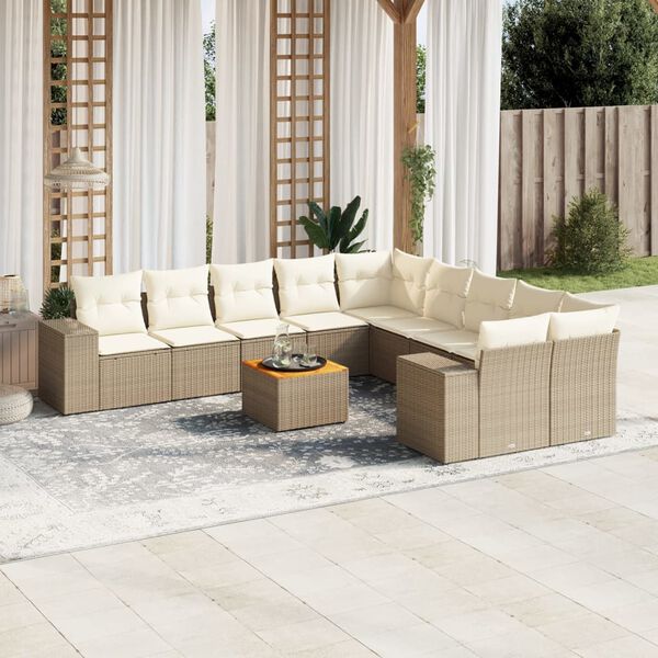 vidaXL Set Divani da Giardino 11 pz con Cuscini Beige in Polyrattan