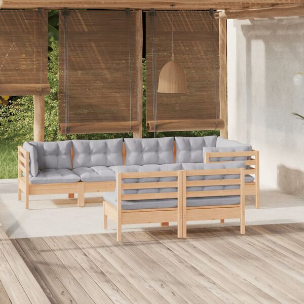 vidaXL Set Divani da Giardino 7 pz con Cuscini Grigi Massello di Pino