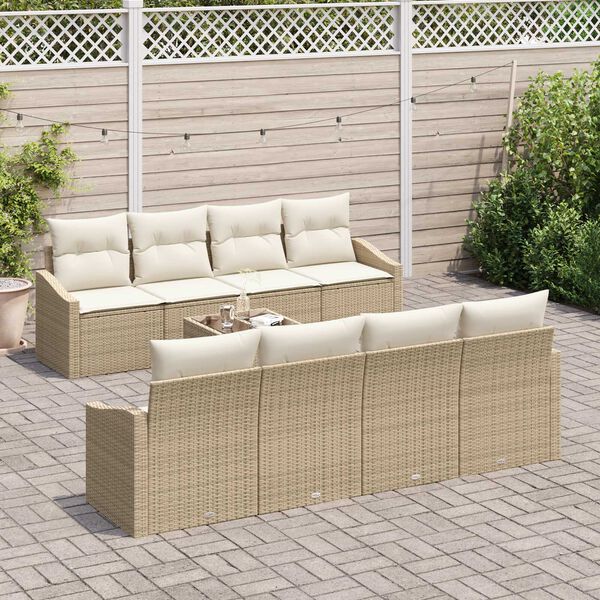 vidaXL Set di divani con cuscino 9 pcs Beige e Crema polyrattan