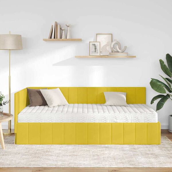 vidaXL Struttura Letto Angolare con Materasso 2 pcs Giallo Velluto