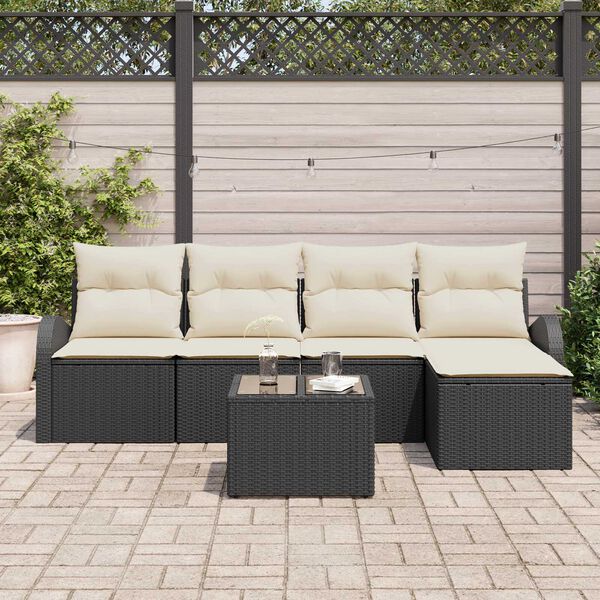 vidaXL Set di divani con cuscino 6 pcs Nero e Bianco polyrattan