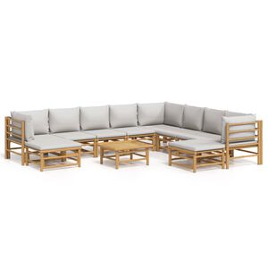 vidaXL Set Salotto da Giardino 11pz con Cuscini Grigio Chiaro Bamb&ugrave;