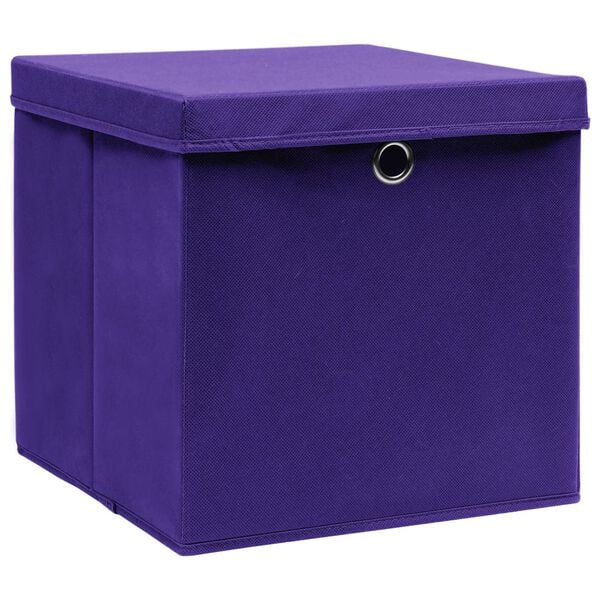 vidaXL Scatole Portaoggetti con Coperchi 4pz Viola 32x32x32cm Tessuto