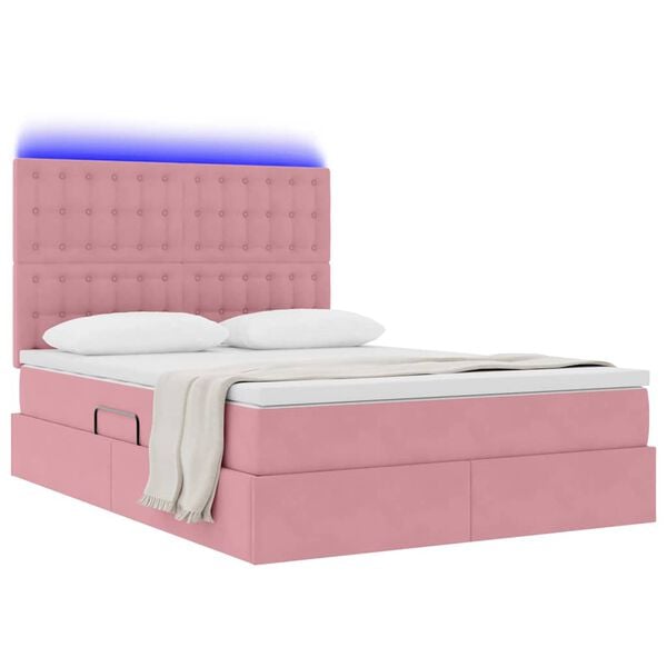 vidaXL Letto con contenitore e LED con led Rosa 140 x 200 cm Velluto