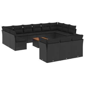 vidaXL Set Divani da Giardino 14pz con Cuscini in Polyrattan Nero
