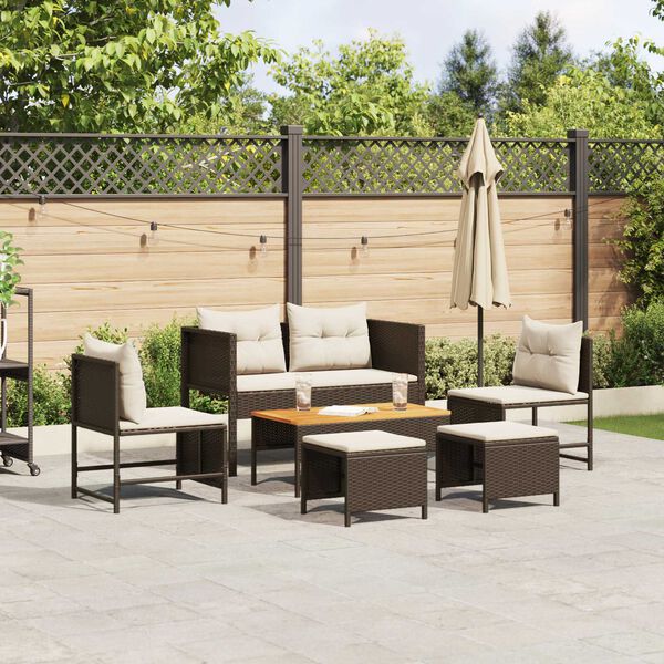 vidaXL Set Divano da Giardino 6 pcs Marrone e Crema polyrattan
