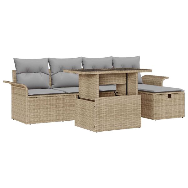 vidaXL Set Divano da Giardino con cuscino 6 pcs Beige Poly Rattan
