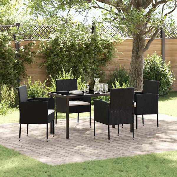 vidaXL Set da Pranzo per Giardino con cuscino 5 pcs Nero polyrattan