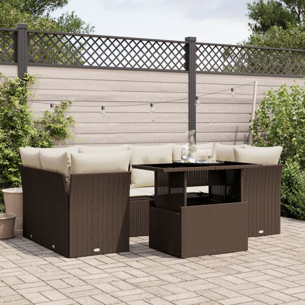 vidaXL Set Divani da Giardino 7 pz con Cuscini Marrone in Polyrattan