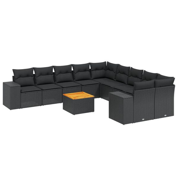 vidaXL Set Divani da Giardino 11 pz con Cuscini in Polyrattan Nero