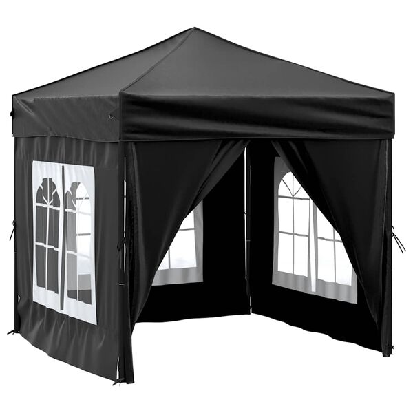 vidaXL Tenda per Feste Pieghevole con Pareti Laterali Nero 2x2 m