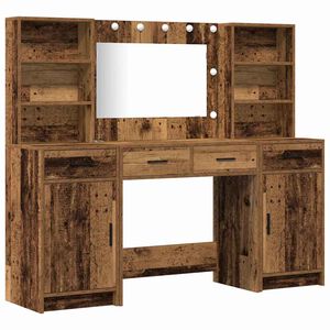 vidaXL Set da tavolo da trucco con LED con porta 3 pcs Legno vecchio