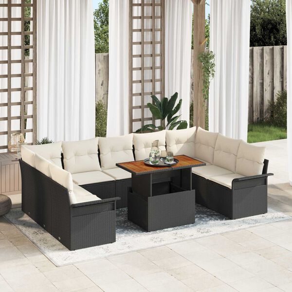 vidaXL Set Divano da Giardino 10 pcs Nero Poly Rattan