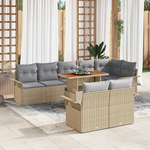 vidaXL Set Divano da Giardino 9 pcs Beige Poly Rattan
