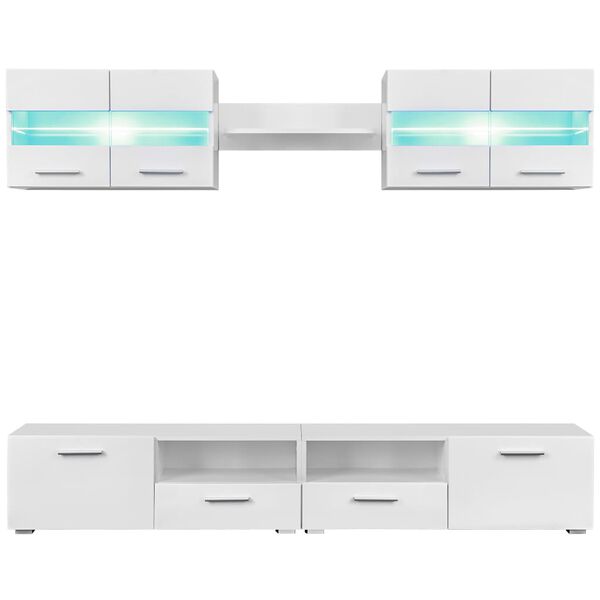 vidaXL Set Parete Attrezzata Porta TV con Luci LED 5 pz Bianco Lucido