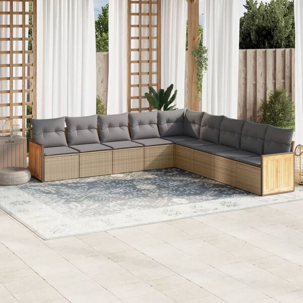 vidaXL Set Divano da Giardino 9 pz con Cuscini Beige in Polyrattan