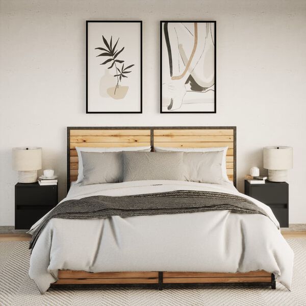 vidaXL Comodini a Parete con Luci LED 2 pz Neri