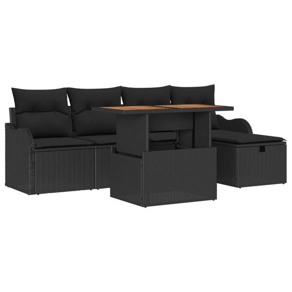 vidaXL Set Divano da Giardino 6 pcs Nero polyrattan