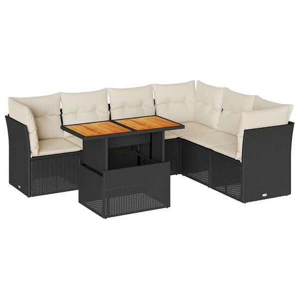 vidaXL Set Divani da Giardino con Cuscini 7pz Nero Polyrattan