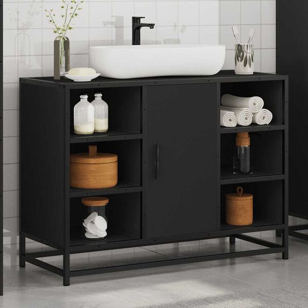 vidaXL Mobile Lavabo Bagno Nero 60x30x60 cm Legno Multistrato
