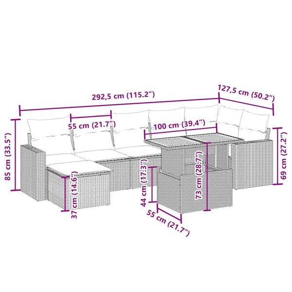 vidaXL Set Divano da Giardino 8 pz con Cuscini Beige in Polyrattan