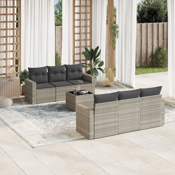 vidaXL Set Divani da Giardino 7pz con Cuscini Grigio Chiaro Polyrattan
