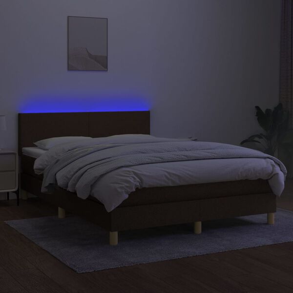 vidaXL Letto a Molle Materasso e LED MarroneScuro 140x190cm in Tessuto