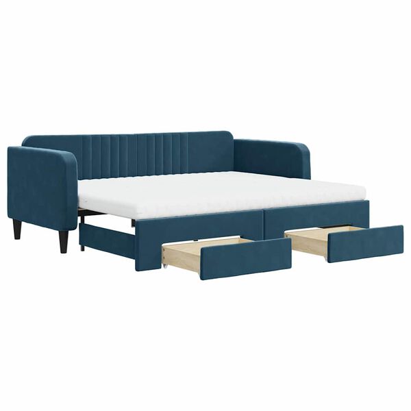vidaXL Divano Letto Estraibile con Cassetti Blu 90x200 cm in Velluto