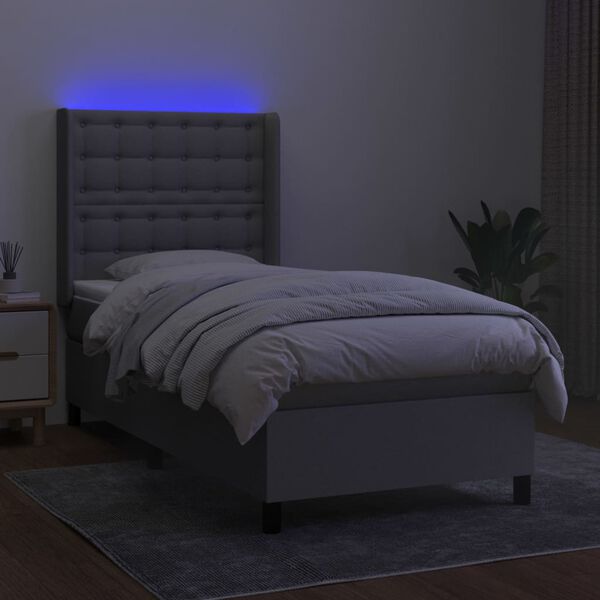 vidaXL Letto a Molle Materasso e LED Grigio Chiaro 90x200 cm Tessuto