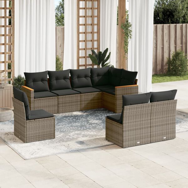 vidaXL Set Divano da Giardino 8 pz con Cuscini Grigio in Polyrattan