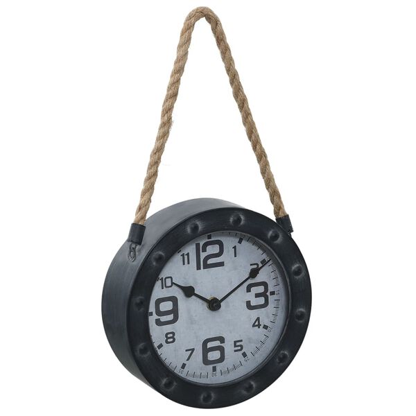 vidaXL Orologio da Parete con Corda Nero 20 cm in Metallo e MDF