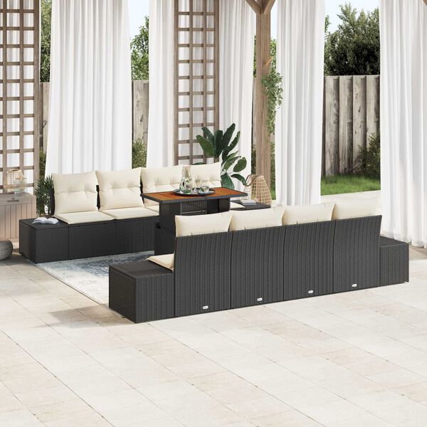vidaXL Set Divano da Giardino con archiviazione 9 pcs Nero Poly Rattan