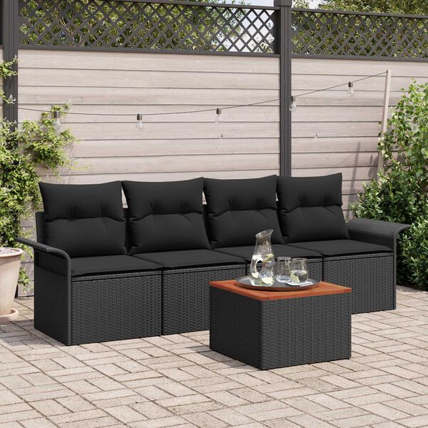 vidaXL Set Divano da Giardino con cuscino 5 pcs Nero polyrattan