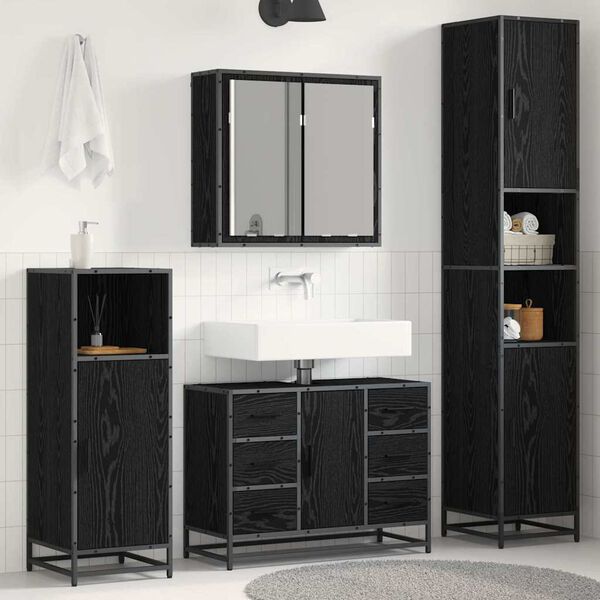 vidaXL Set di mobili per il bagno 3 pcs Rovere Nero Legno multistrato