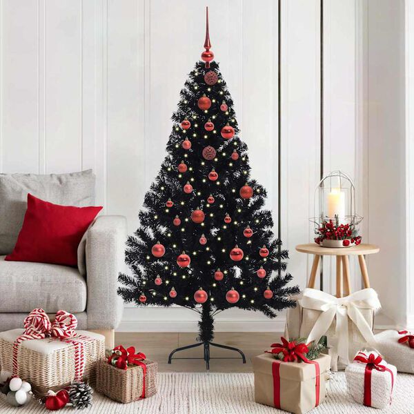 vidaXL Albero di Natale artificiale con luci integrate Nero 150 cm PVC