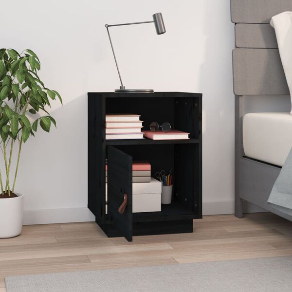vidaXL Comodino Nero 40x34x55 cm in Legno Massello di Pino