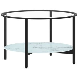 vidaXL Tavolino da Salotto Nero e Marmo Bianco 70cm in Vetro Temperato