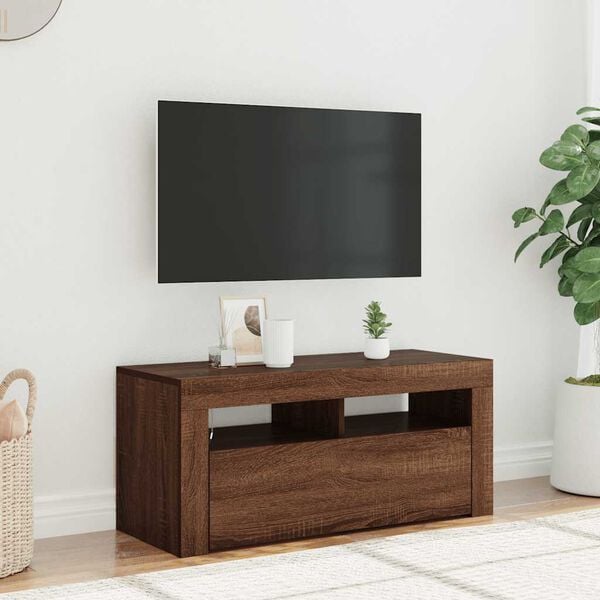 vidaXL Mobile Porta TV con Luci LED Rovere Marrone 90x35x40 cm