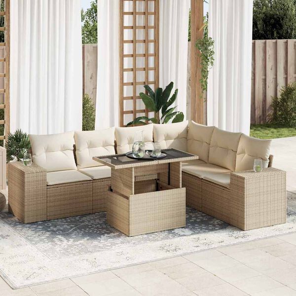 vidaXL Set Divani da Giardino 7 pz con Cuscini Beige in Polyrattan