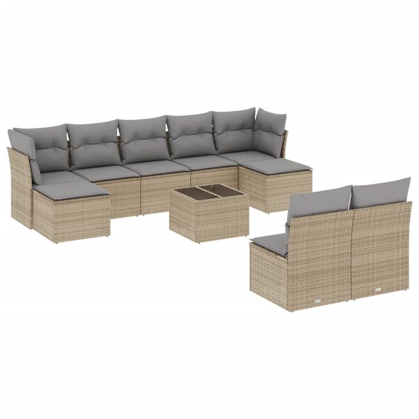 vidaXL Set Divano da Giardino 10 pz con Cuscini Beige in Polyrattan