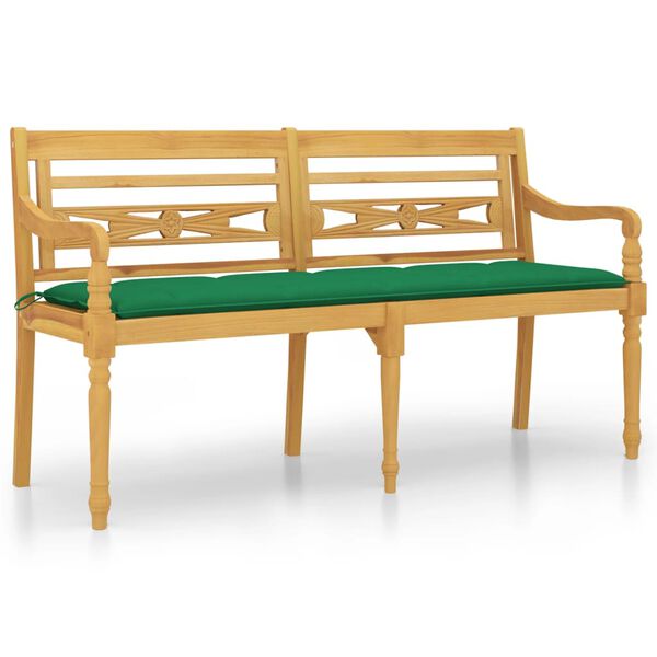 vidaXL Panchina Batavia con Cuscino Verde 150 cm Legno Massello Teak