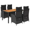 vidaXL Set da Pranzo da Giardino 5 pz Nero con Cuscini in Polyrattan