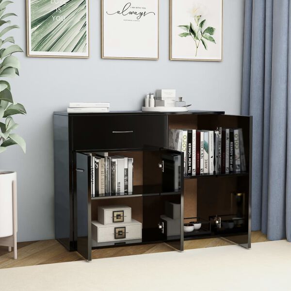vidaXL Credenza Nero Lucido 88x30x70 cm in Legno Multistrato