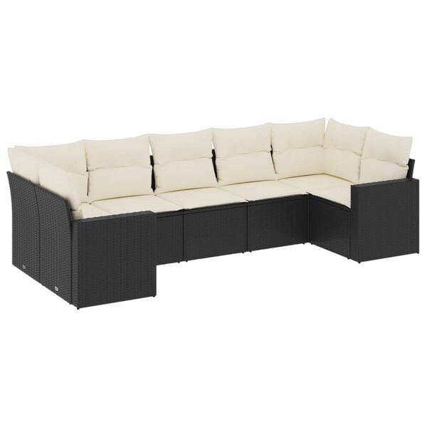 vidaXL Set Divani da Giardino con Cuscini 7pz Nero Polyrattan