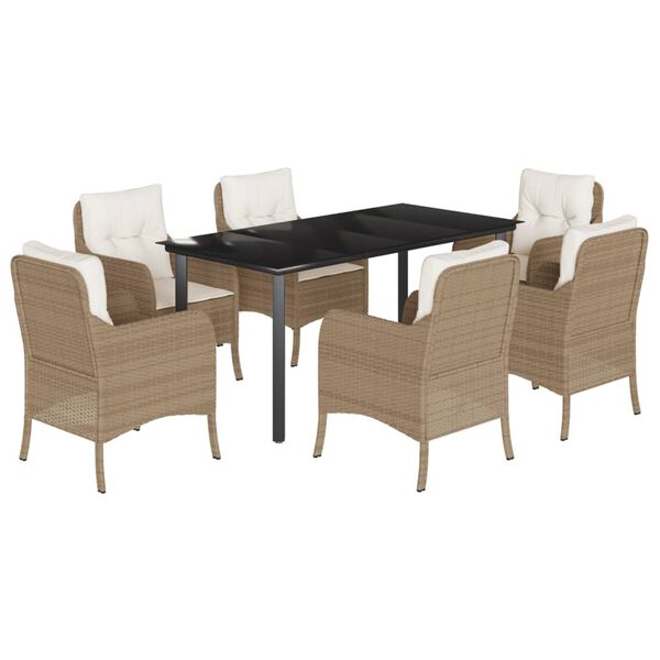 vidaXL Set da Pranzo da Giardino 7 pz con Cuscini Beige in Polyrattan
